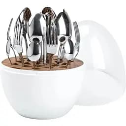 Набор столовых приборов TS Kitchen Белый на 6 персон из нержавеющей стали серебристый 24 штуки в яйце