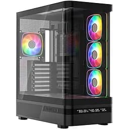 Корпус ModeCom VOLCANO AQ200 ARGB MIDI FRONT LCD 4x120mm fans BLACK без БЖ ATX