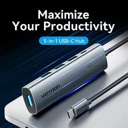 Хаб USB Vention 3.0 Type-C -> 4xUSB 3.0/1xUSB-C 5Gbps Black (TGZHB) - мініатюра 6