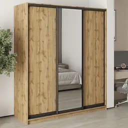 Шкаф-купе трехдверный MebelStar Уни BG 2ДСП/Зеркало 180x45x210 см Дуб тахо (MBS-8138)