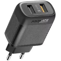 Зарядний пристрій Promate biplug-qc3.eu-bk