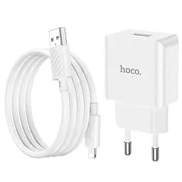 Комплект адаптер і кабель Hoco C106A Lightning Cable Leisure single port charger білий - мініатюра 4