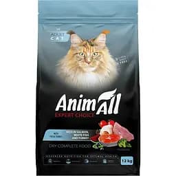 Сухий повнораціонний корм для котів AnimAll з лососем, білою рибою та свіжою індичкою 12 кг