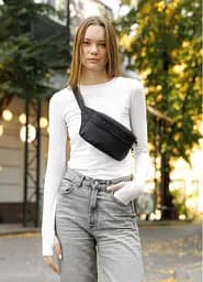 Женская сумка на пояс бананка Sambag Tirso черная тканевая 31×12×5 см (80331065)