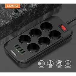 Мережний фільтр LDNIO SE6403 6 розеток і 4 USB 2 м Чорний - мініатюра 4