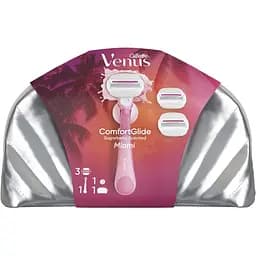 Подарунковий набір Gillette: станок для гоління жіночий Venus ComfortGlide Sugarberry Miami з 3 змінними картриджами + кріплення + косметичка - мініатюра 2