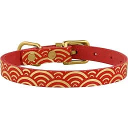 Нашийник для котів BronzeDog Barksi Classic Море шкіряний одинарний з золотим тисненням 2XS 18-25х1 см червоний - мініатюра 2