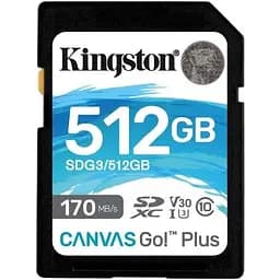 Карта памяти SDXC Kingston Canvas Go Plus 512 Gb UHS-1 U3 V30 (SDG3/512GB)