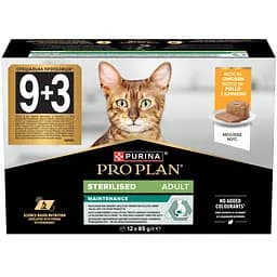 Влажный корм Purina Pro Plan для взрослых стерилизованных кошек, мусс с курицей 12х85 г
