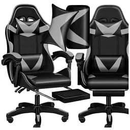Крісло геймерське Yato Player з підставкою для ніг та масажем Black/Grey (100016)