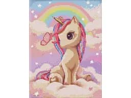 Алмазна мозаїка з AB стразами Ideyka Допитлива одноріжка (30х40 см)
