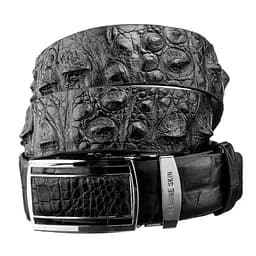 Ремінь-автомат з натуральної шкіри крокодила чорний CROCODILE LEATHER 18239 115 см