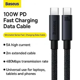 Кабель Baseus Minimalist Series Fast Charging Data Cable Type-C to Type-C 100W 5A 2m Black (CAJY020101) - мініатюра 2
