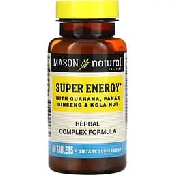 Супер энергия с гуараной, женьшенем и орехом колу Mason Natural Super Energy with Guarana, Panax Ginseng & Kola Nut 60 таблеток