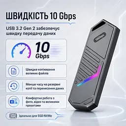 Зовнішня кишеня для SSD M.2 NVMe кишеня M.2 USB-C корпус для SSD M.2 USB 3.2 Gen2 10Gbps перехідник M.2 NVMe на USB - мініатюра 3
