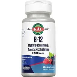 Вітаміни KAL B-12 Methylcobalamin and Adenosylcobalamin 2000 мкг 60 пігулок