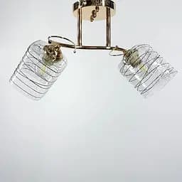 Золотая люстра на 2 плафона с черно-белыми узорами | Line F | Ст. 9513/2 GD