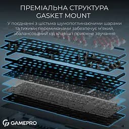 Клавиатура игровая механическая GamePro MK-305-BL Asgard Drakkar Keychron Super Red Switch Bluetooth 5.2/2.4 ГГц/USB Blue - мініатюра 8