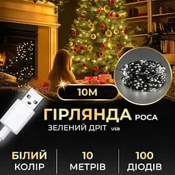 Гирлянда Роса GarlandoPro нить GarlandoPro 100 LED длина 10 м от USB зеленый, белый (USB100L10MGW)