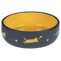Керамічна миска Flamingo Rani Round 380 мл для котів з жовтим покриттям та милими зображеннями