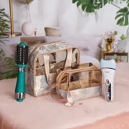 Подарунковий бокс: фен-щітка VGR V-493 + епілятор VGR V-733 + набір прозорих дорожніх косметичок CP2026-14