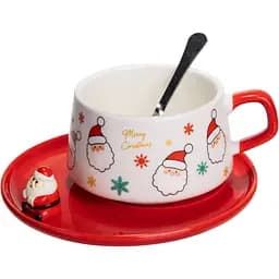 Чашка для латте-арту порцелянова Merry Christmas 250 мл з блюдцем  FM-CS-10A