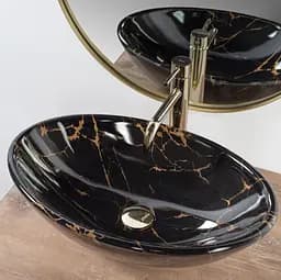 Умивальник Rea Pamela Black Marble Shiny накладний REA-U5067, Чорний - мініатюра 4