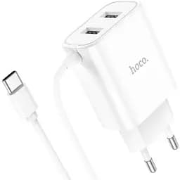 Зарядний пристрій Hoco C103A 2 USB білий з кабелем Type-C
