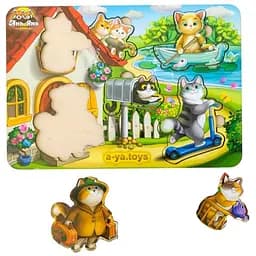 Деревянный пазл-вкладыш Котики - 1 Ubumblebees (ПСД140) PSD140 с домиком