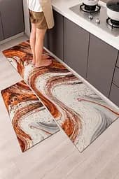 Набір килимків для кухні та ванної 120×40 см і 60×40 см водонепроникні, протиковзні, м'які, декоративні Флюїд арт Сірий 88320