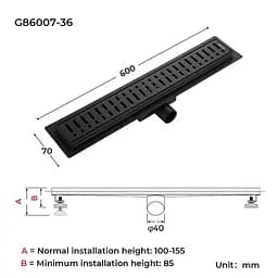 Душовий канал Gappo G86007-36 70x600 мм нержавіюча сталь чорний - мініатюра 3