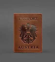 Кожаная обложка для паспорта с австрийским гербом светло-коричневая Crazy Horse