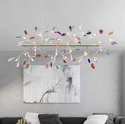 Лінійна люстра з ріжками у вигляді гілочок з кольоровими пелюстками | Арт. H 9802 (Пряма) | Line F