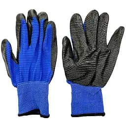 Рукавички робочі захисні стрейчові Китай ребристі подвійні 10" синьо-чорні
