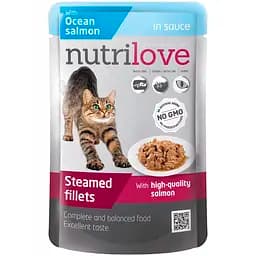 Влажный корм для взрослых кошек Nutrilove тушеные кусочки с атлантическим лососем в соусе 85 г