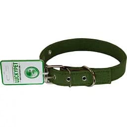Ошейник брезентовый двойной Lucky Pet, с кожей, 42-56х3,5 см, зеленый