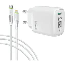 Мережевий зарядний пристрій Intaleo TCGQPD120L USB Type-C Quick Charge 3.0 20W + Lightning-Type-C Cable White