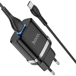 Мережевий зарядний пристрій Hoco N1, 12W 2.4 A з USB-роз'ємом і кабелем Type-C чорний - мініатюра 6