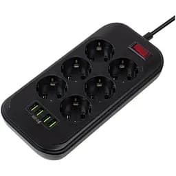 Мережевий фільтр-подовжувач СolorWay CHE-64, 6 розеток 4xUSB 2 м Black - мініатюра 2