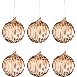 Ялинкові скляні кулі J-line прозорі коричневого кольору з рельєфною поверхнею діаметр 8 см (37376)