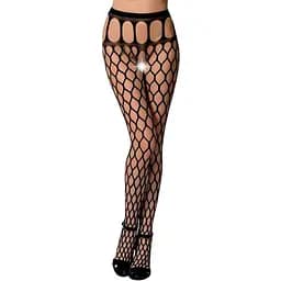Еротичні колготки-бодістокінг Passion S021 black у велику сітку з високим пояском S/M/L