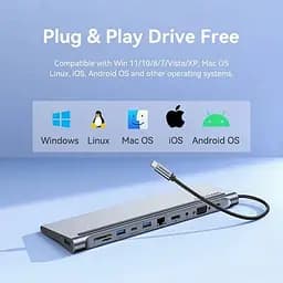 USB-хаб Vention Multi-function USB-C to HDMI/VGA/USB-C Gen 1/USB 3.0x2/USB 2.0/RJ45/SD/TF/TRRS 3.5mm/PD Docking Station 0.25m (THTHC) - мініатюра 5