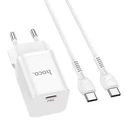 Адаптер мережевий комплект зарядний Hoco N19 і кабель Type-C to Type-C Rigorous білий