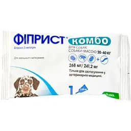 Краплі від бліх, вошей, волосоїдів та кліщів KRKA Фіпріст Комбо для собак з масою тіла 20-40 кг 1 піпетка