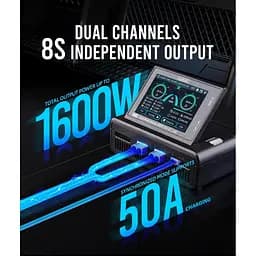 Двоканальний зарядний пристрій ToolKitRC M8D 1600W 50A для FPV 1-8S чорний (18759) - мініатюра 7