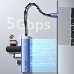 Концентратор Vention USB 3.1 Type-C to HDMI/USB 3.0x3/PD 100W Blue Aluminum Alloy Hub 5-in-1 (TGESB) - мініатюра 6