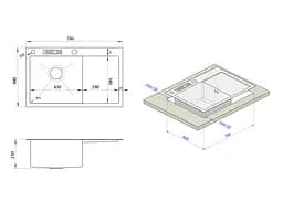 Кухонна мийка Nett ( NS-7848 L) з нержавіючої сталі 1мм - матова - мініатюра 2