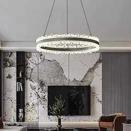 Волшебная подвесная люстра в черном корпусе с кольцом Ø 60 см | Ст. MJ304-600 BK | Line F