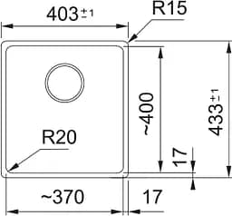 Franke Мийка кухонная Franke Maris, фраграніт, прямокутник, без крил, 403х433х200мм, чаша - 1, монтаж під стільницю, MRG 110-37, чорний матовий - мініатюра 2