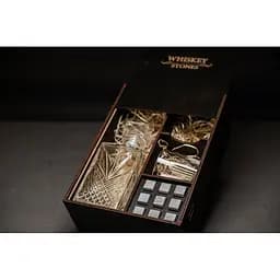 Подарунковий набір Whiskey Stones камені для віскі в дерев'яному пеналі №7 + декантер і 2 склянки Rocco Selecta + щипці + мішечок - мініатюра 3